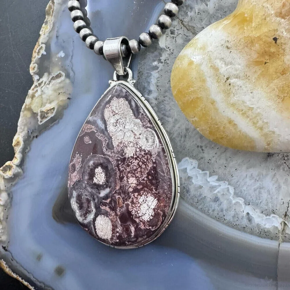 Sterling Silver Southwestern Style Large Teardrop Sunflower Jasper Uni Pendant
